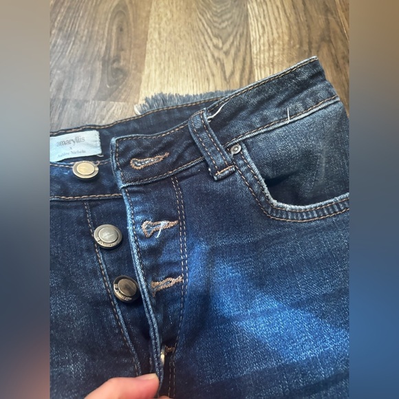 Amaryllis High Rise Dark Blue Jeans button fly distressed basic neutral denim - Picture 10 of 12